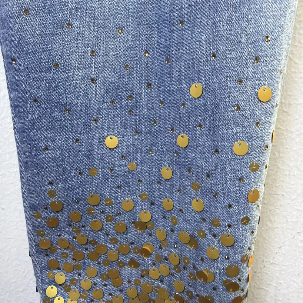 Chico’s 14 Large So Slimming Girlfriend Slim Leg ankle glitter sequin rhinestone - Picture 4 of 12